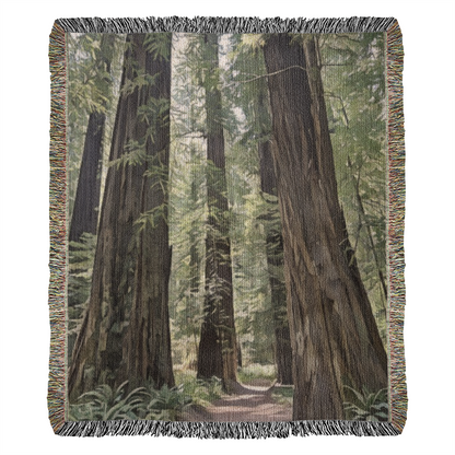Redwoods Forest Walk Watercolor Woven Blanket