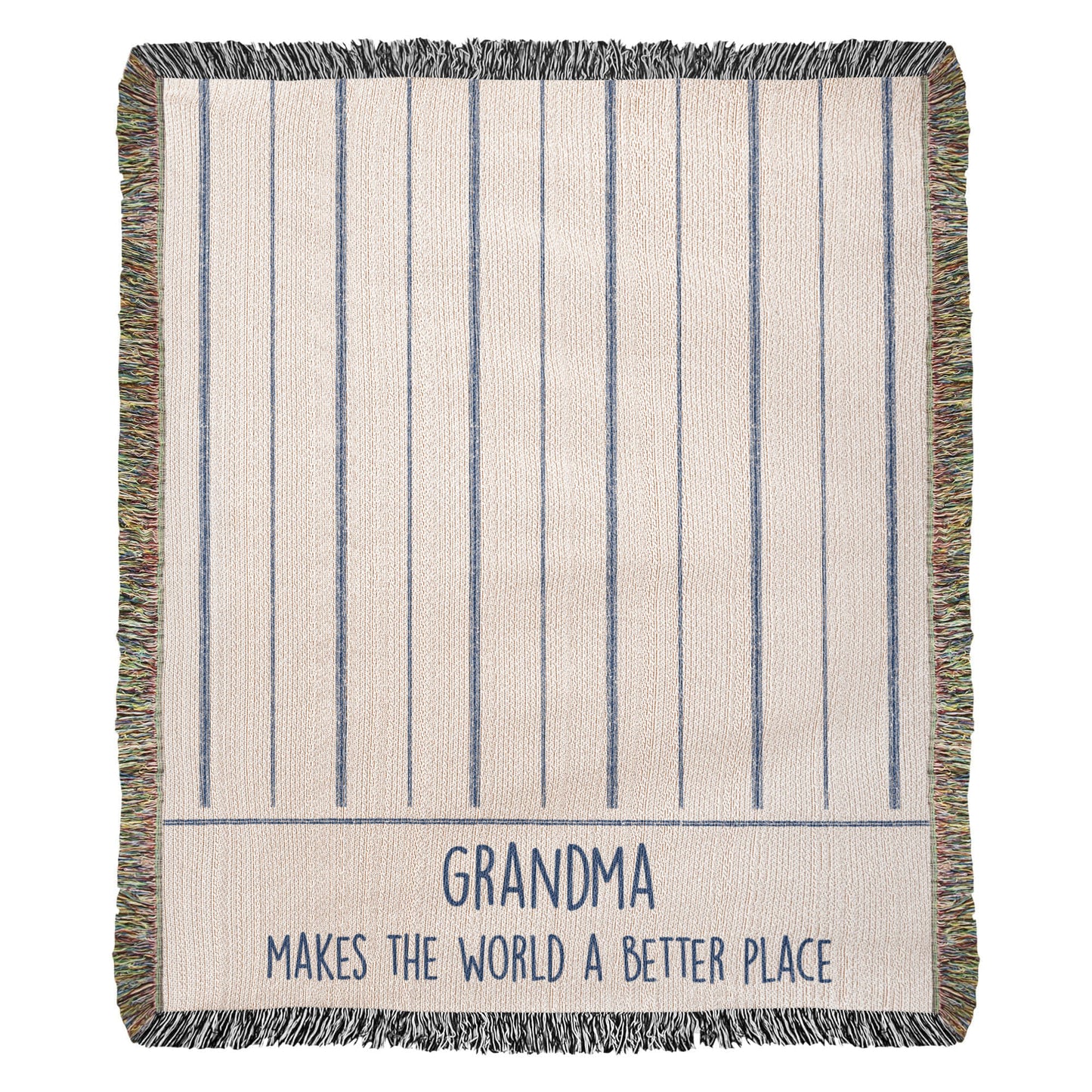 Grandma Gift, Grandma Woven Throw, Ticking Striped Blanket, Gift for New Grandma