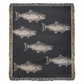 Salmon Run Blanket, Salmon Woven Throw Navy, Salmon Fish Tapestry