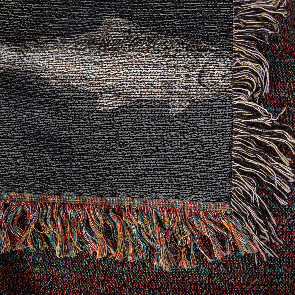 Salmon Run Blanket, Salmon Woven Throw Navy, Salmon Fish Tapestry