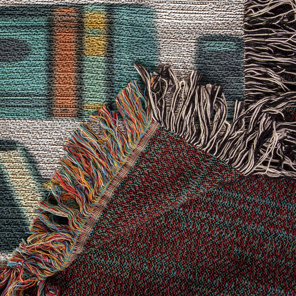 Boho Bookshelf Woven Throw, Cozy Book Blanket