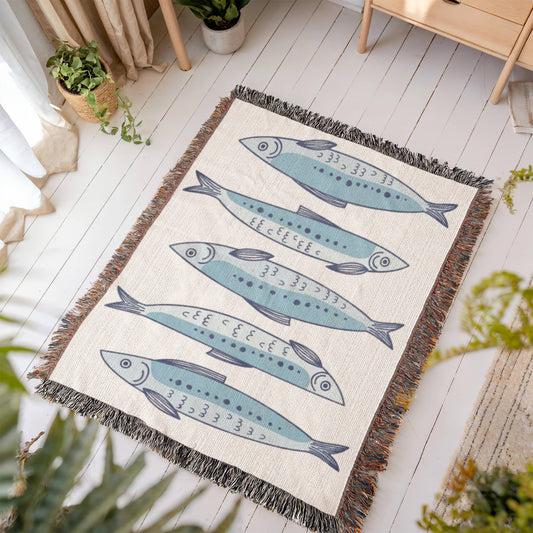 Sardine Blanket, Sardine Woven Throw, Fish Blanket, Sardine Fish Wall Hanging