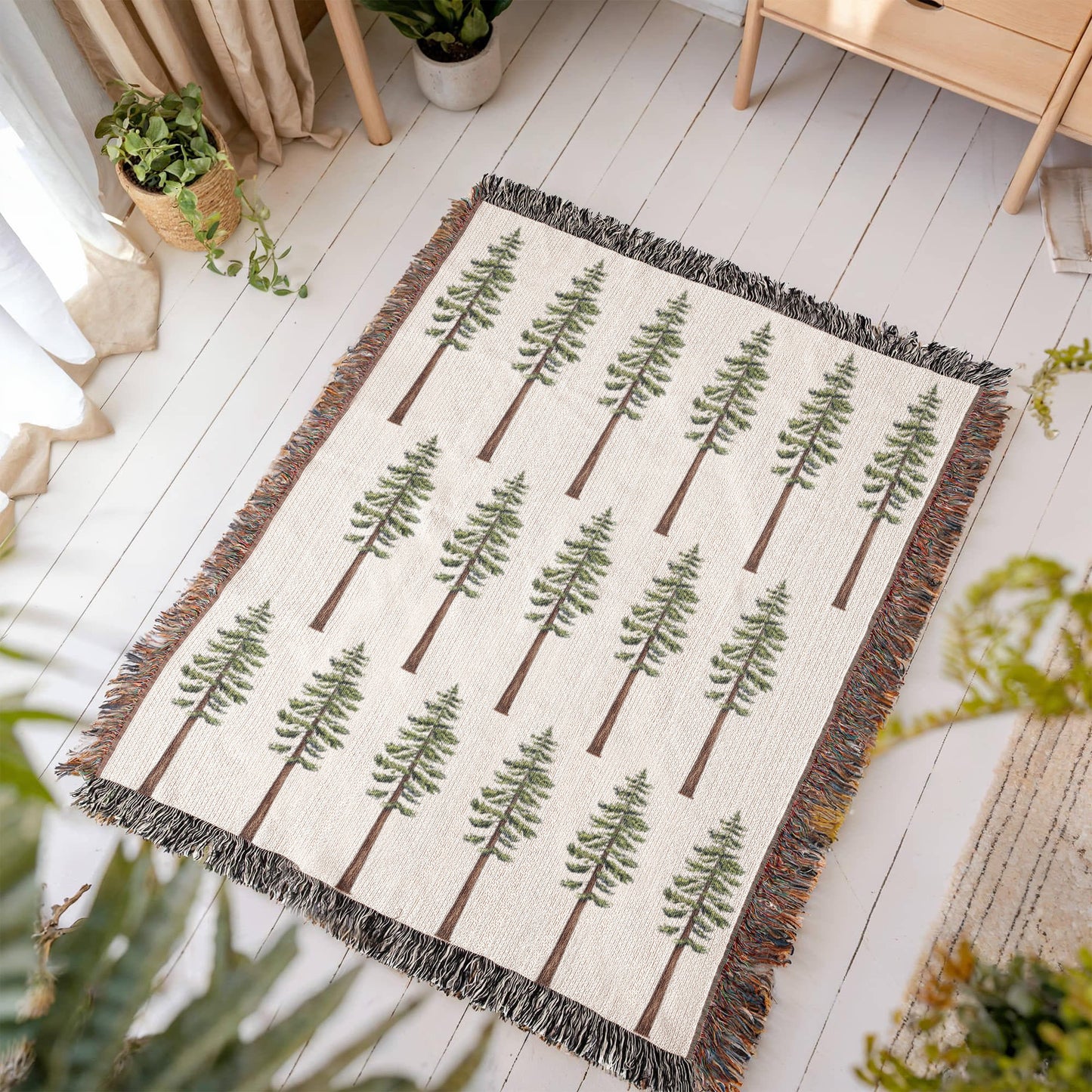Coast Redwood Watercolor Pattern Woven Throw