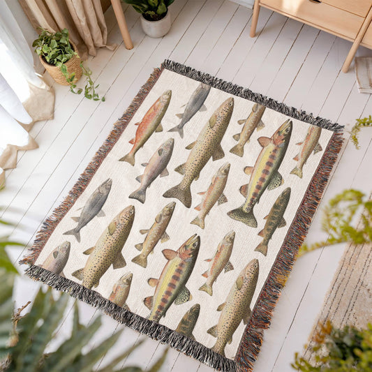 Rainbow Trout Blanket, Lake House Woven Blanket, Trout Woven Throw