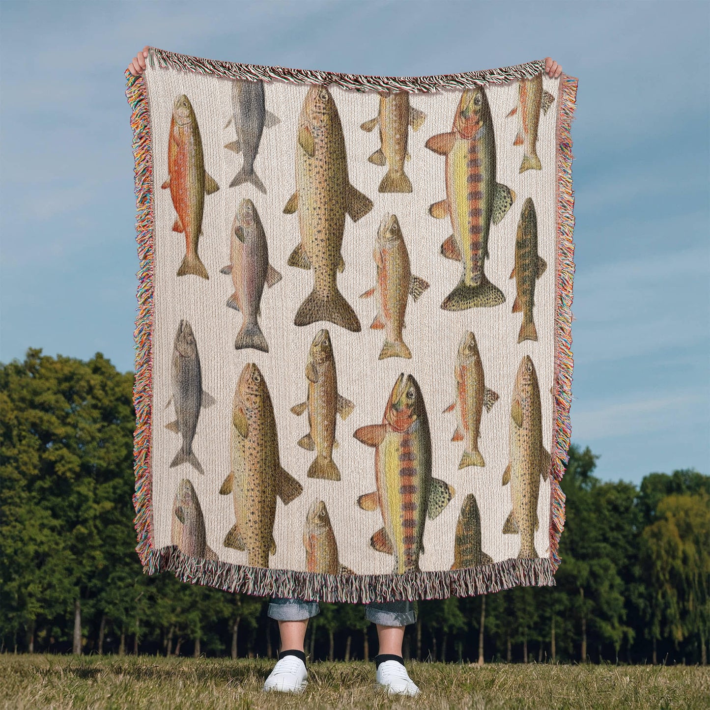 Rainbow Trout Blanket, Lake House Woven Blanket, Trout Woven Throw