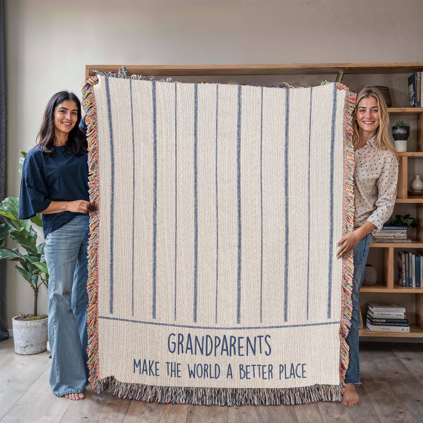 Grandparents Gift, Grandparents Woven Throw, Ticking Striped Blanket, Gift From Grandkids