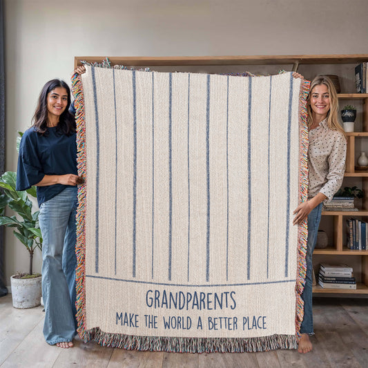 Grandparents Gift, Grandparents Woven Throw, Ticking Striped Blanket, Gift From Grandkids