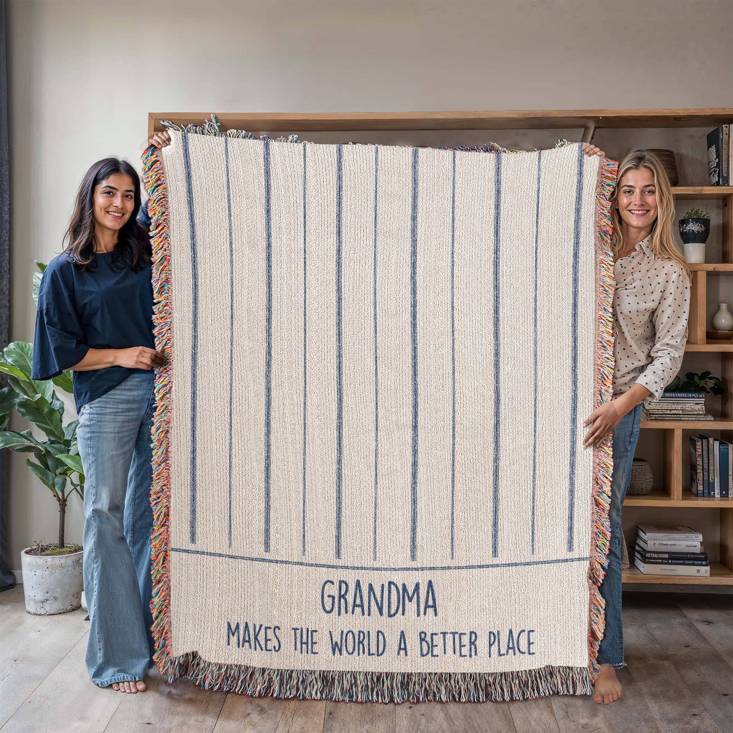 Grandma Gift, Grandma Woven Throw, Ticking Striped Blanket, Gift for New Grandma