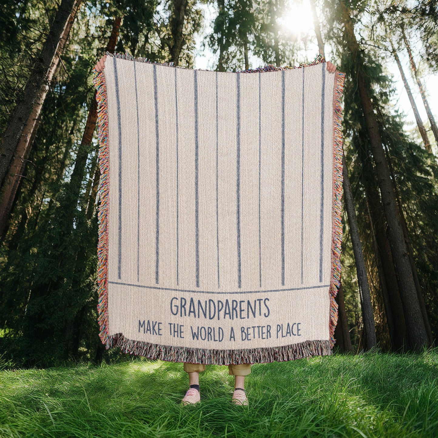 Grandparents Gift, Grandparents Woven Throw, Ticking Striped Blanket, Gift From Grandkids