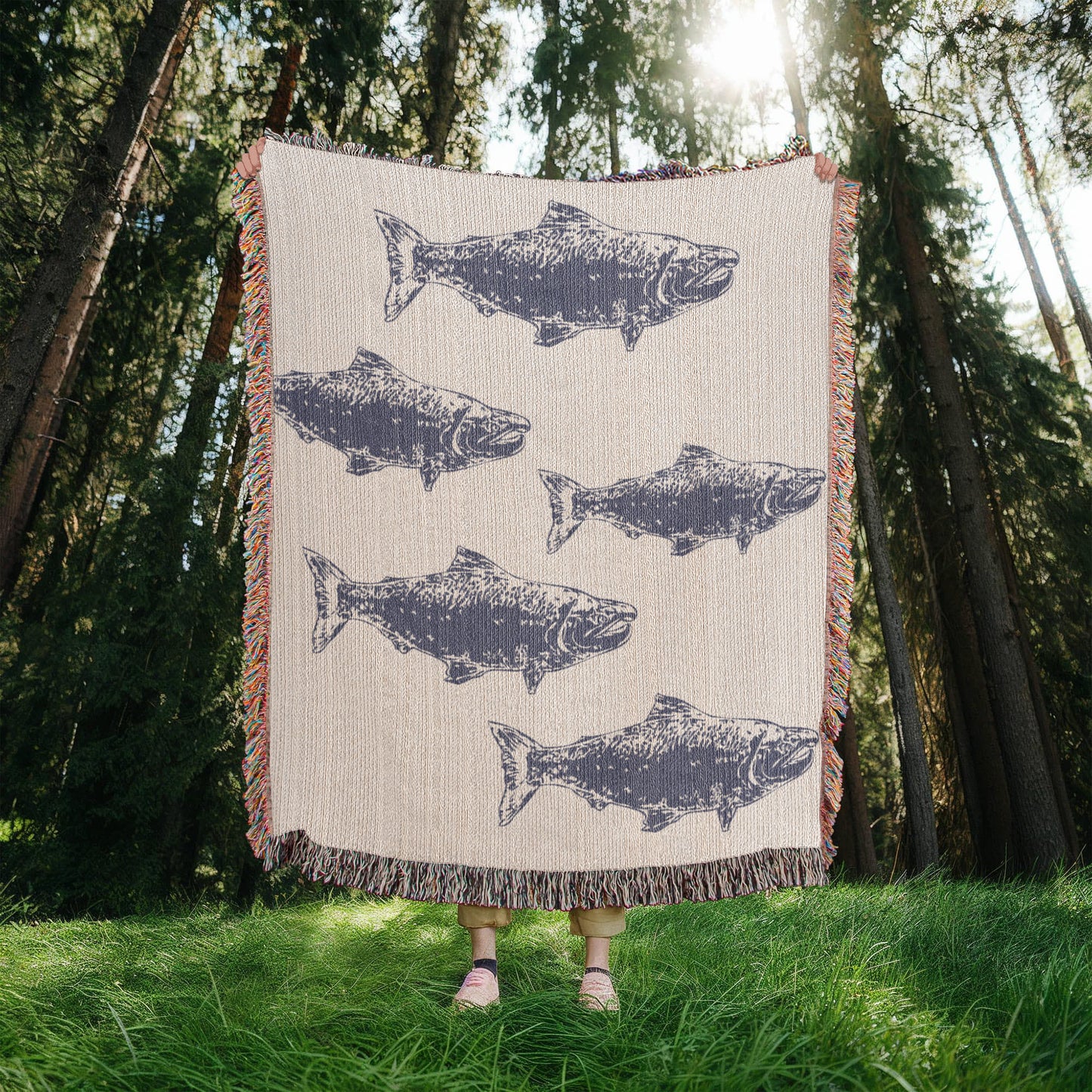 Salmon Blanket, Salmon Woven Throw, Salmon Wall Tapestry, Salmon Run Fish Blanket