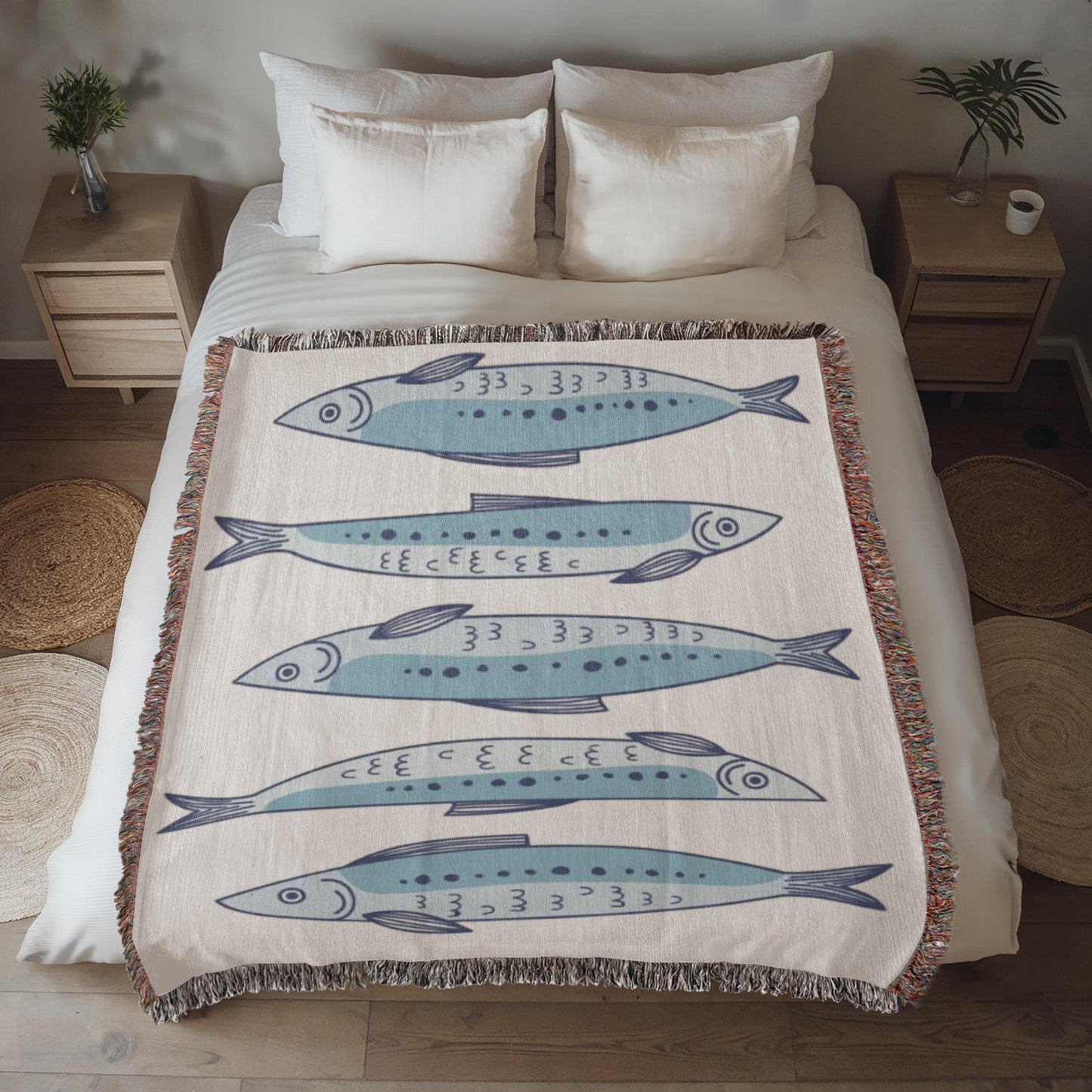 Sardine Blanket, Sardine Woven Throw, Fish Blanket, Sardine Fish Wall Hanging