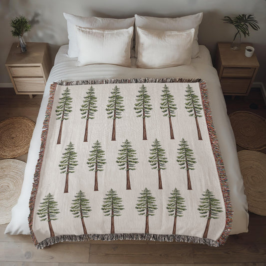 Coast Redwood Watercolor Pattern Woven Throw