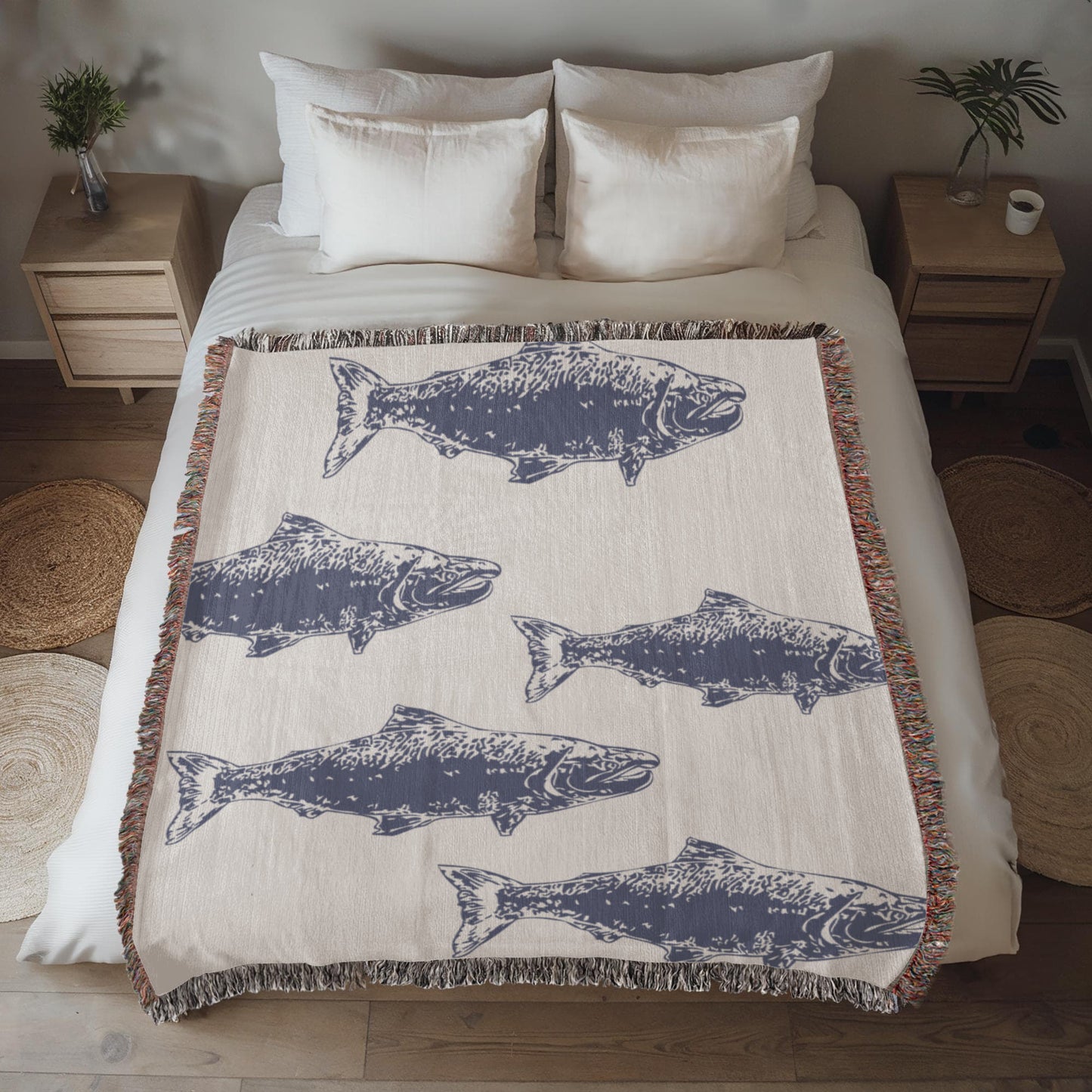 Salmon Blanket, Salmon Woven Throw, Salmon Wall Tapestry, Salmon Run Fish Blanket