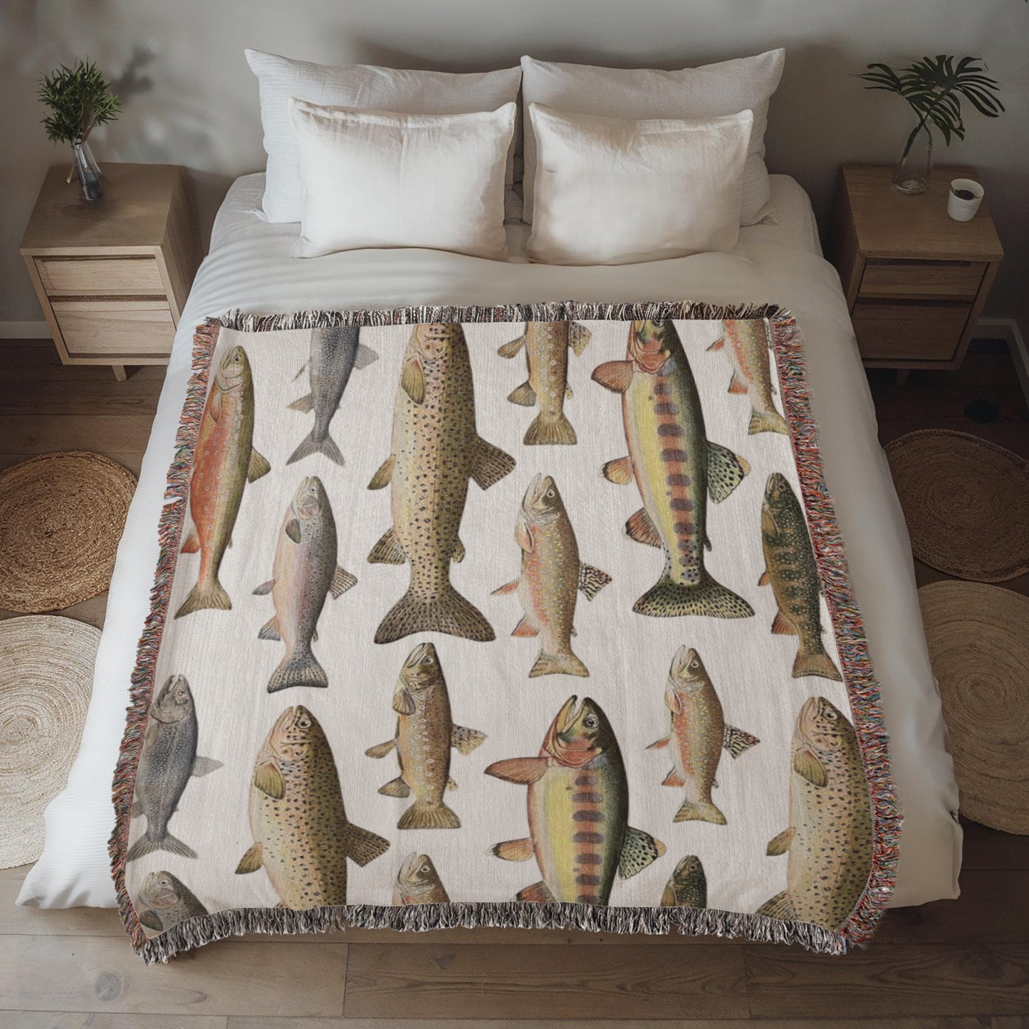 Rainbow Trout Blanket, Lake House Woven Blanket, Trout Woven Throw