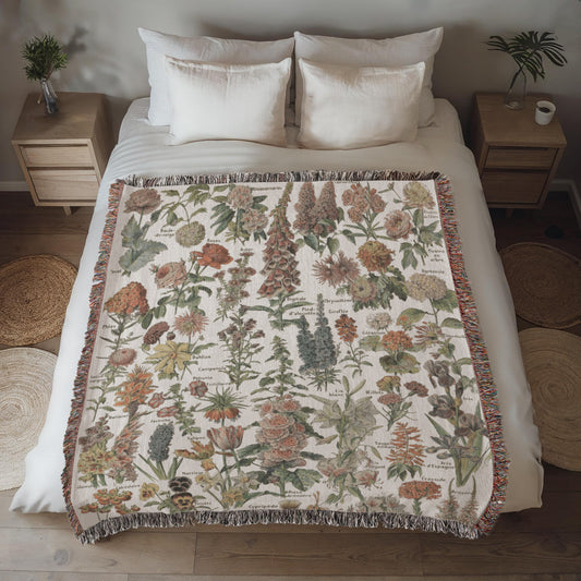 Vintage Flowers Woven Throw, Flowers Chart Blanket