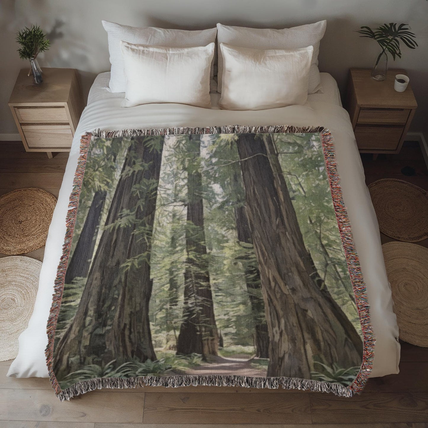 Redwoods Forest Walk Watercolor Woven Blanket