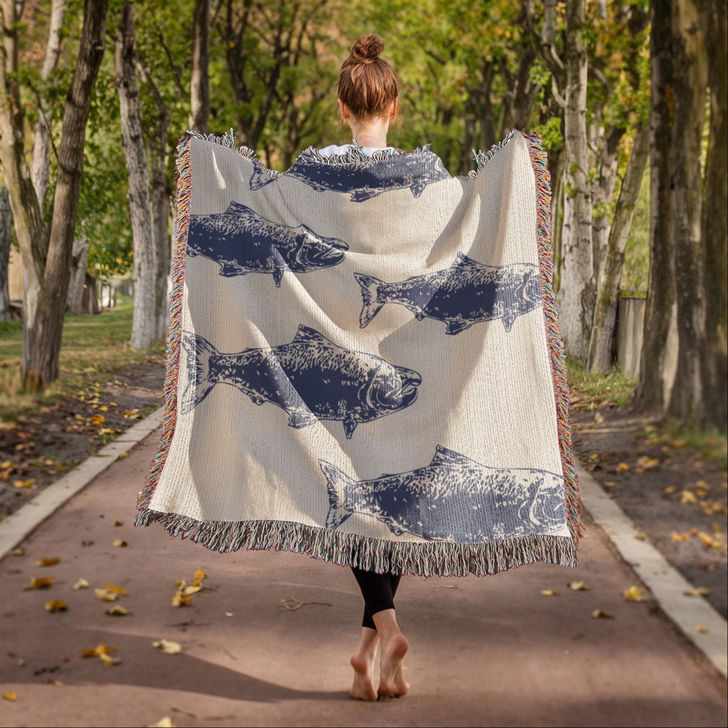 Salmon Blanket, Salmon Woven Throw, Salmon Wall Tapestry, Salmon Run Fish Blanket