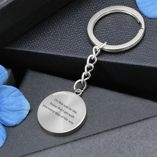 Engraved Keepsake Keychain, Every Step of the Way, Bridal Bouquet Charm, Graduation Charm, Personalized Keyring