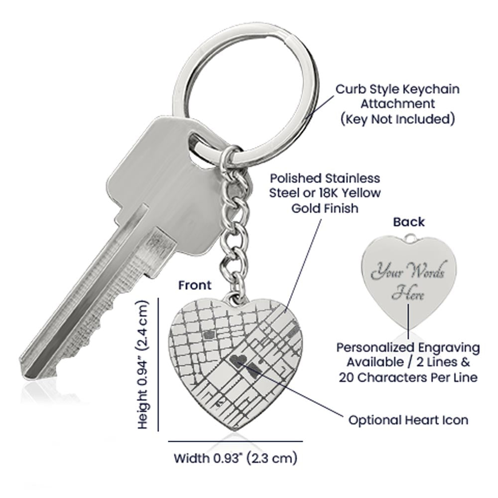 Personalized Map Heart Keychain, Where We Met, Gift for Girlfriend / Boyfriend, 1st Anniversary Gift