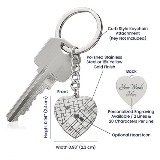 Personalized Map Heart Keychain, Where We Met, Gift for Girlfriend / Boyfriend, 1st Anniversary Gift