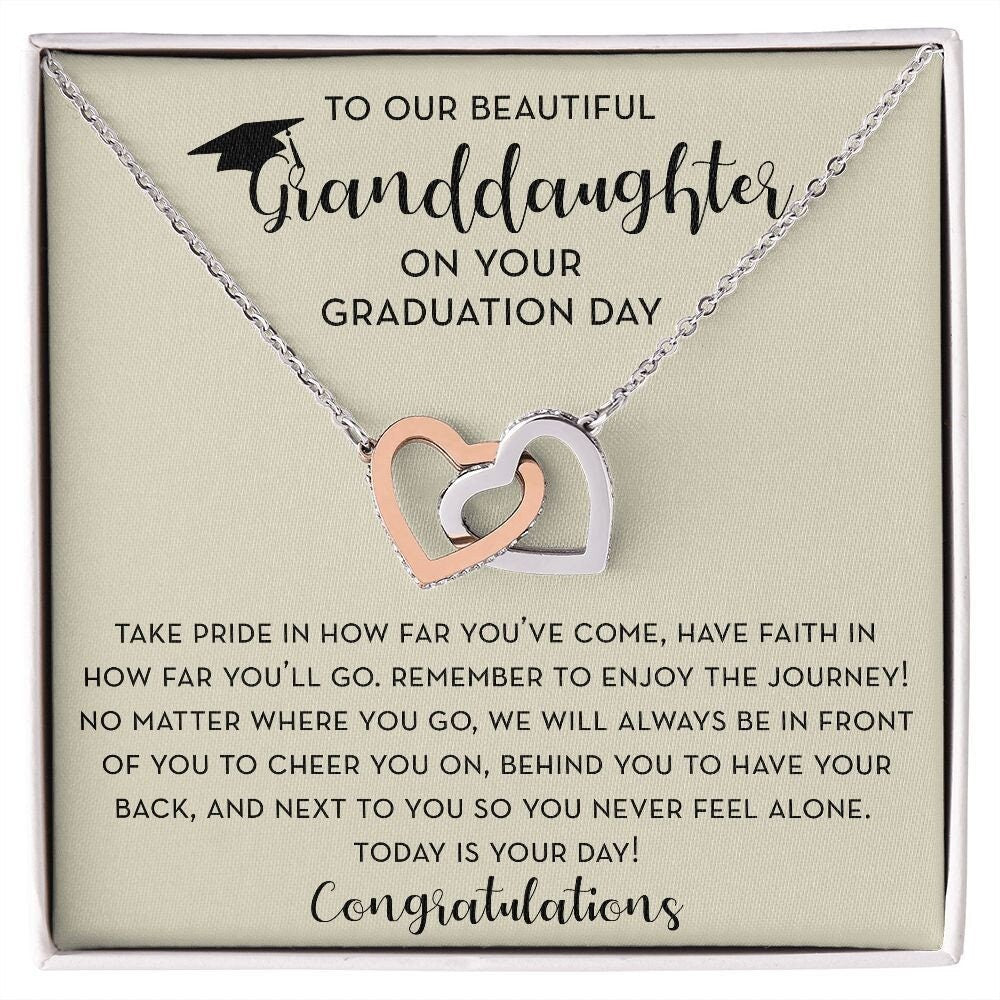Granddaughter Graduation Linked Hearts Necklace, Granddaughter Gift for Graduation