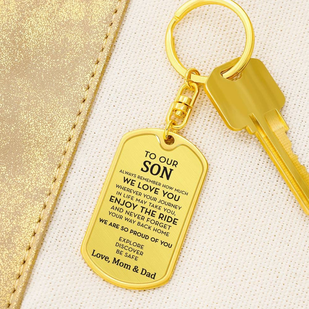 Personalized Gift for Son, Engraved Dog Tag Keychain, Custom Gift for Son, Son 18th / 21st Birthday Gift, Moving Out Gift, Going to College