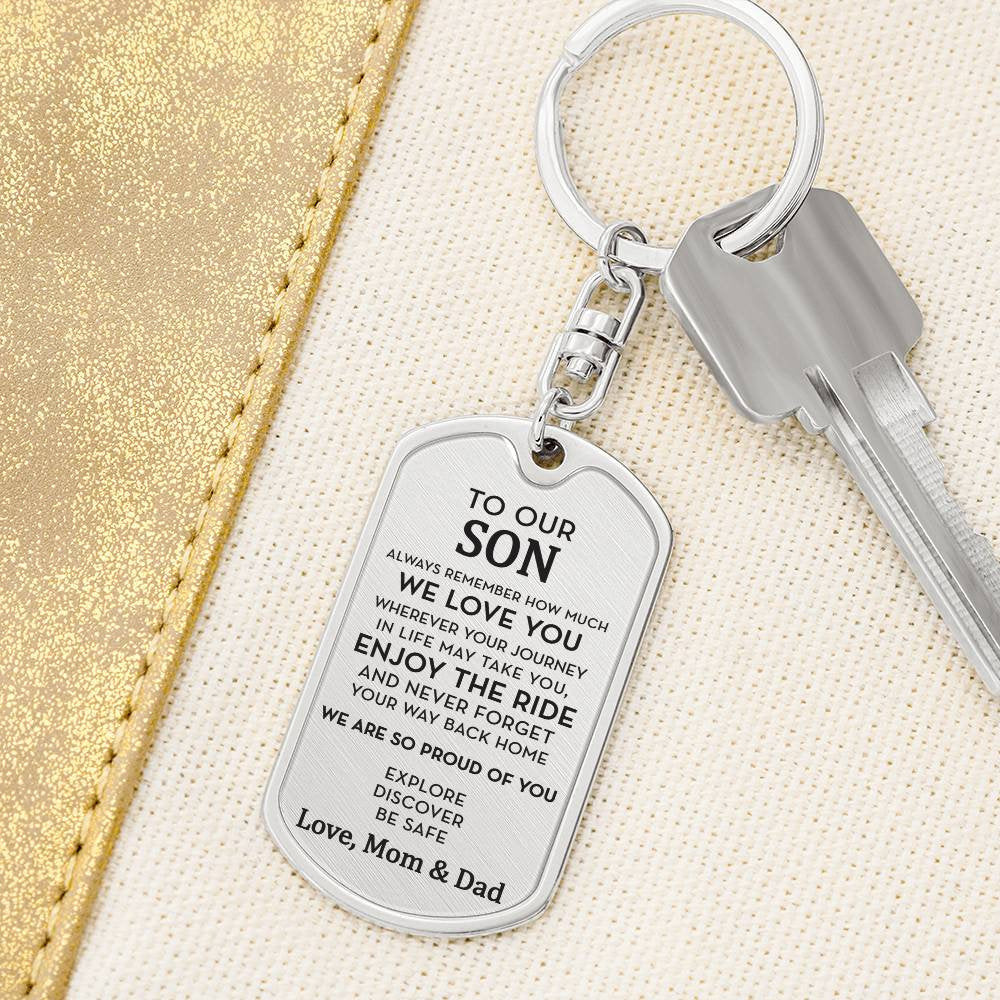Personalized Gift for Son, Engraved Dog Tag Keychain, Custom Gift for Son, Son 18th / 21st Birthday Gift, Moving Out Gift, Going to College