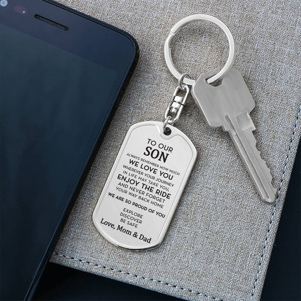 Personalized Gift for Son, Engraved Dog Tag Keychain, Custom Gift for Son, Son 18th / 21st Birthday Gift, Moving Out Gift, Going to College