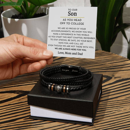 Gift for Son Going to College from Mom and Dad, Vegan Leather Bracelet