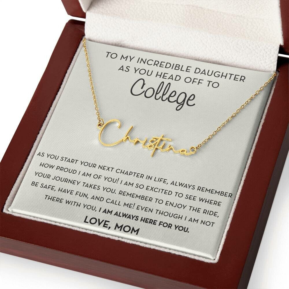 Personalized Gift for Daughter Going to College from Mom, Script Name Necklace, Mother Daughter, Freshman Daughter, Starting College Gift