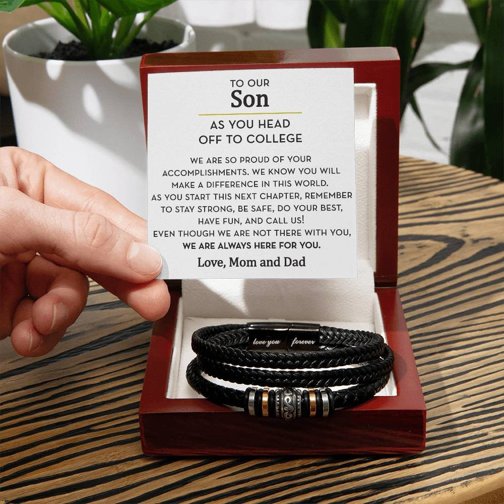 Gift for Son Going to College from Mom and Dad, Vegan Leather Bracelet