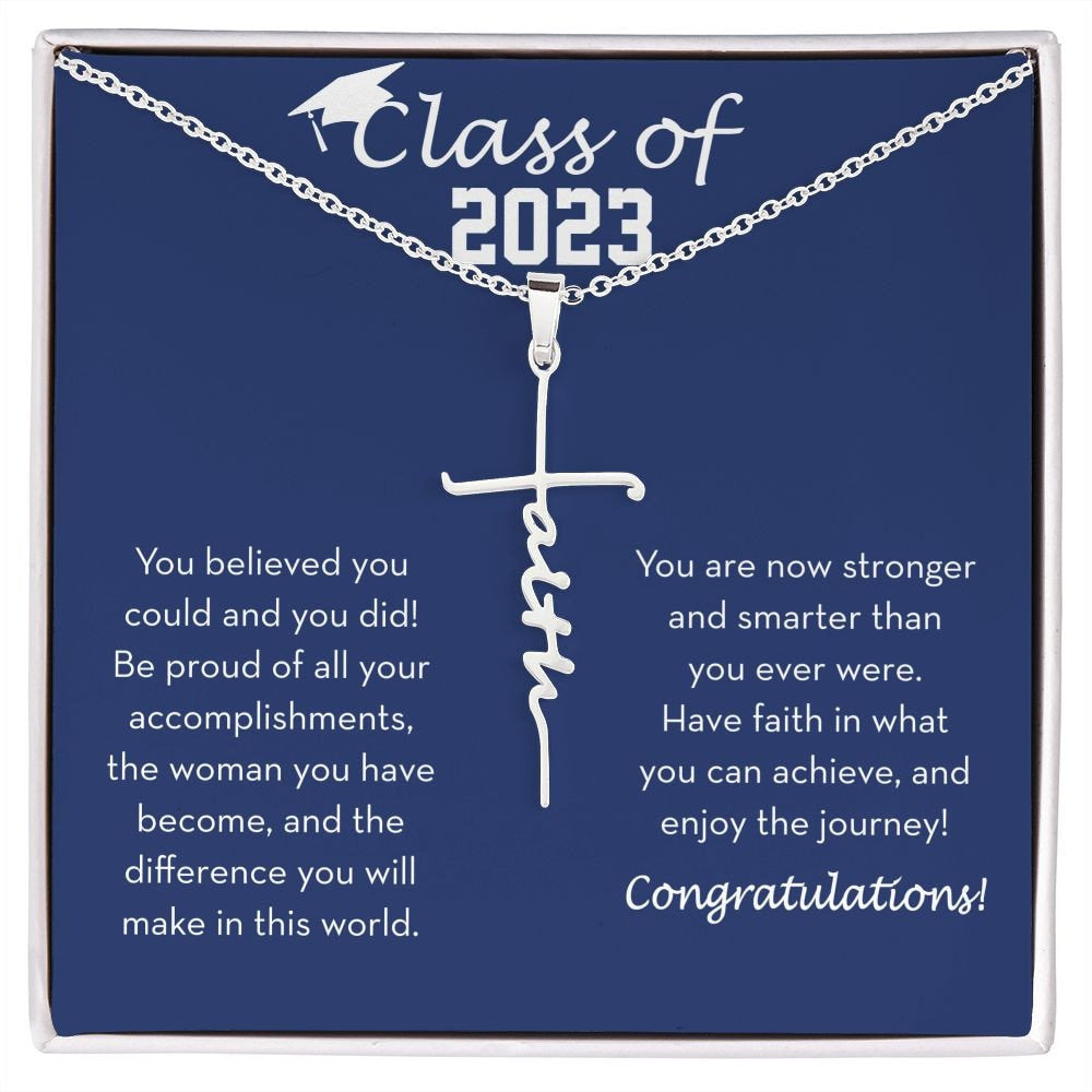 Graduation Faith Cross Necklace for Her, Class of 2023 Graduation Gift