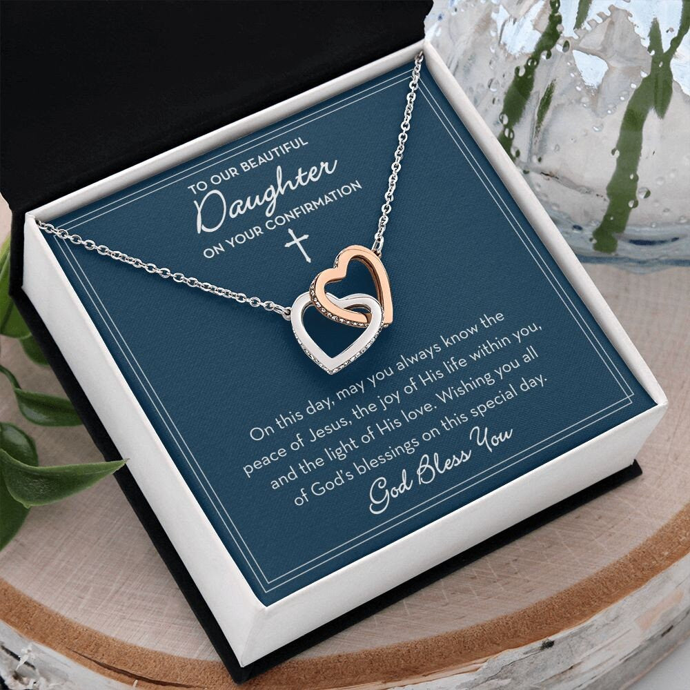 Daughter Confirmation Necklace, Gift for Confirmation Girl, For Our Daughter Confirmation, Gift from Parents, Linked Hearts, Religious Gift