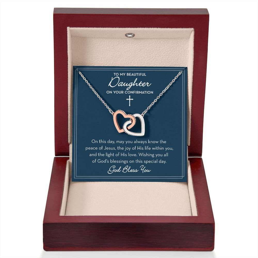 Daughter Confirmation Necklace, Gift for Confirmation Girl, For my Daughter Confirmation, Gift from Mom / Dad, Linked Hearts, Religious Gift