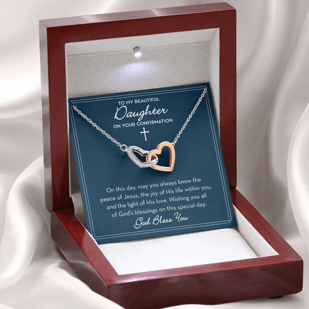 Daughter Confirmation Necklace, Gift for Confirmation Girl, For my Daughter Confirmation, Gift from Mom / Dad, Linked Hearts, Religious Gift