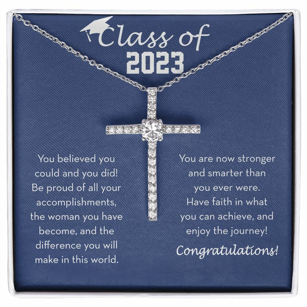 Graduation Cross Necklace for Her, Class of 2023 Gift for Her