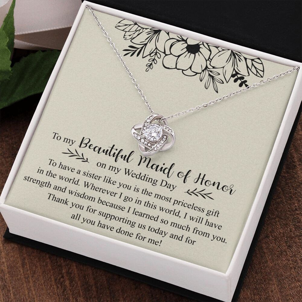 Maid of Honor Sister Necklace, Wedding Day Gift from Bride, Maid of Honor Sister Gift, Bridal Party Gifts, MOH Necklace from Bride, MOH Gift