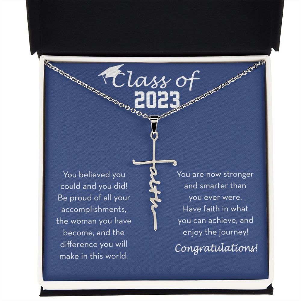 Graduation Faith Cross Necklace for Her, Class of 2023 Graduation Gift