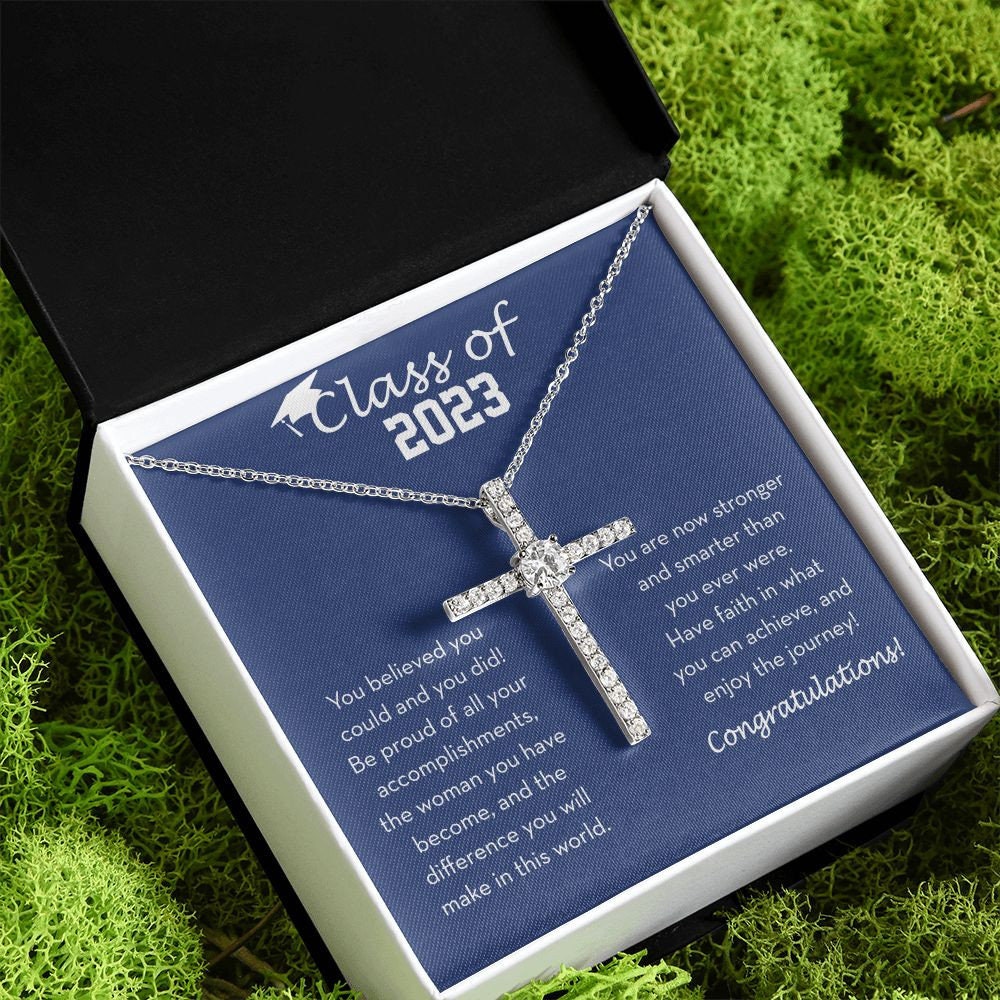 Graduation Cross Necklace for Her, Class of 2023 Gift for Her