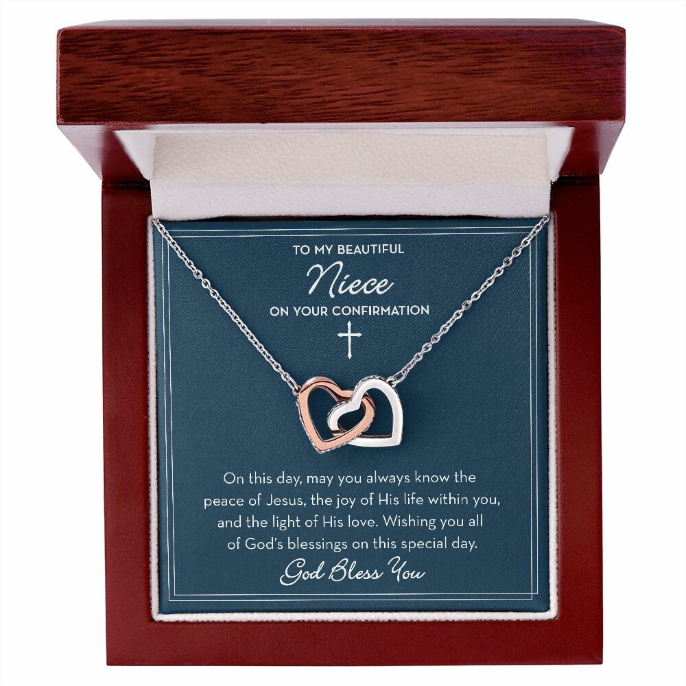 Niece Confirmation Necklace, Gift for Confirmation Girl, Confirmation Gift for Niece, Gift from Aunt / Uncle, Linked Hearts, Religious Gift