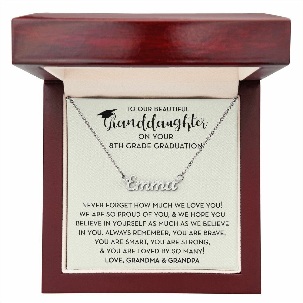 Granddaughter Gift for 8th Grade Graduation, Personalized Name Necklace