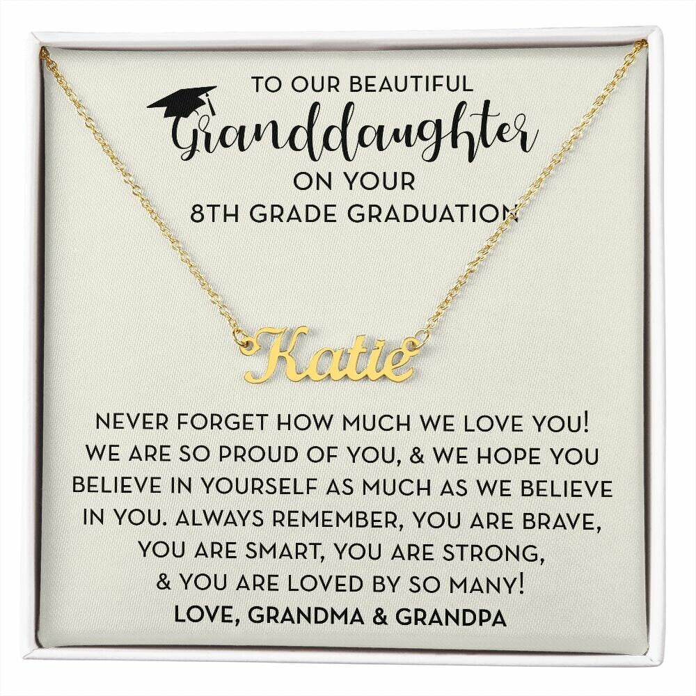 Granddaughter Gift for 8th Grade Graduation, Personalized Name Necklace