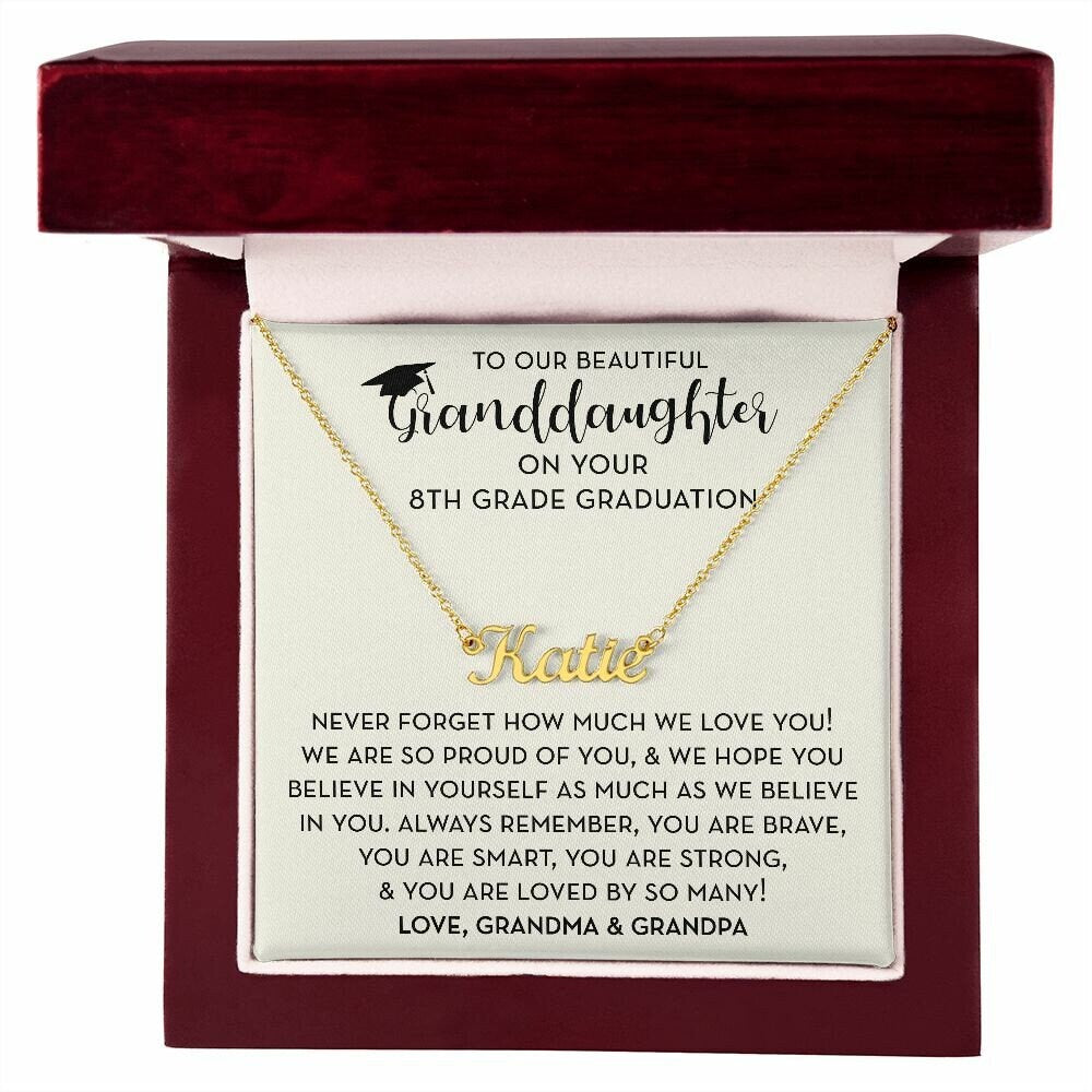 Granddaughter Gift for 8th Grade Graduation, Personalized Name Necklace