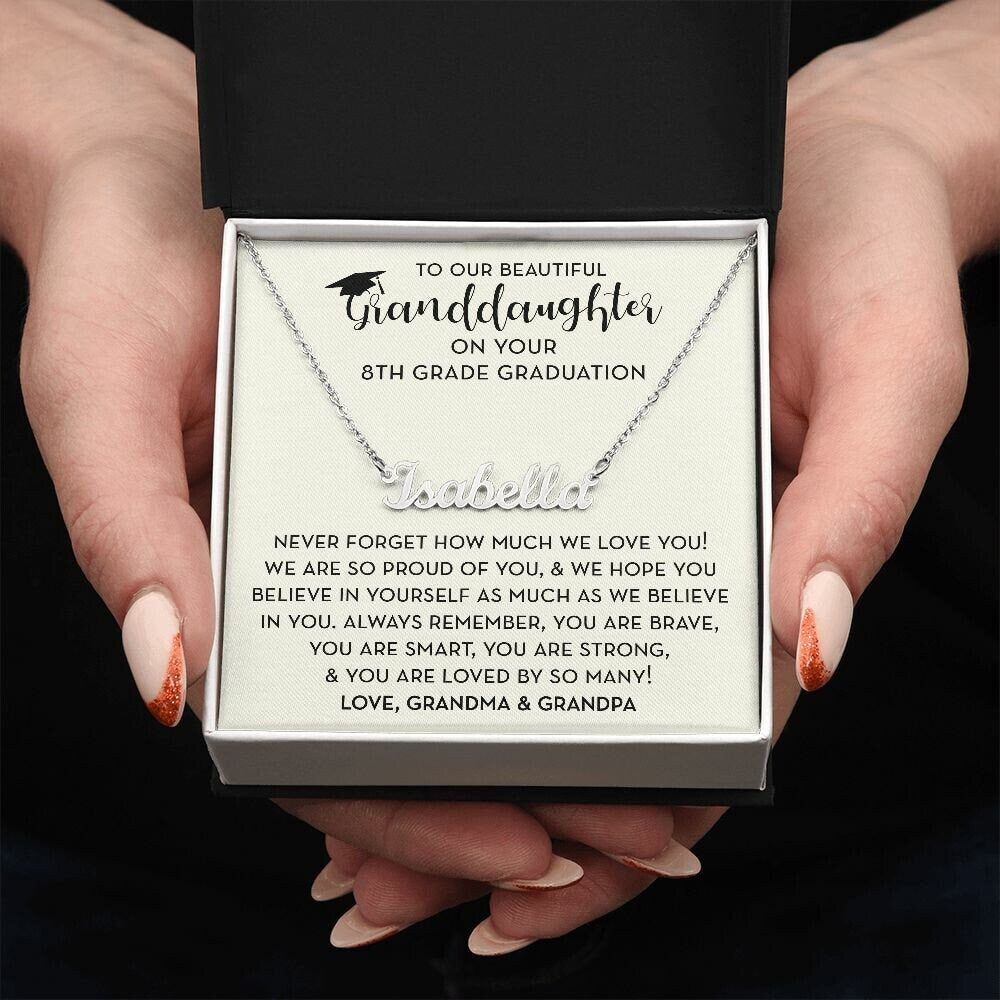 Granddaughter Gift for 8th Grade Graduation, Personalized Name Necklace