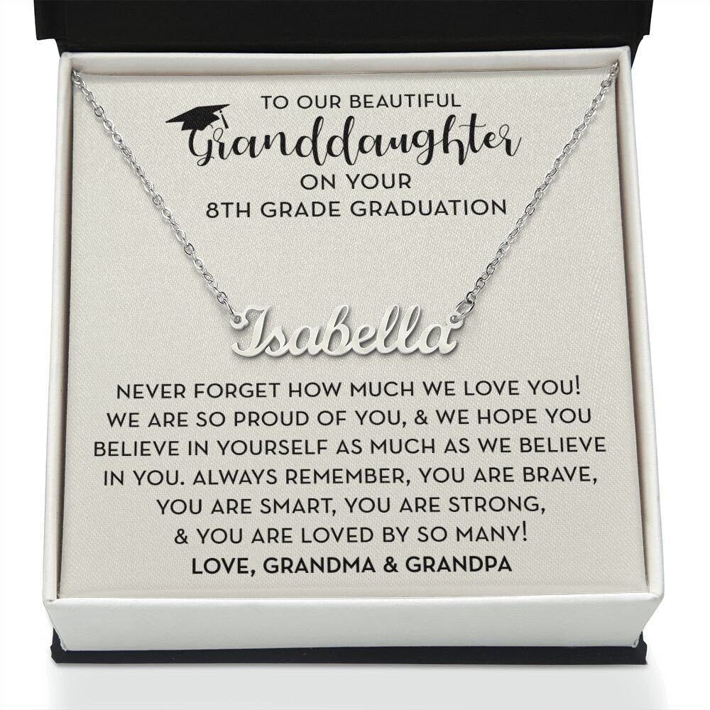 Granddaughter Gift for 8th Grade Graduation, Personalized Name Necklace